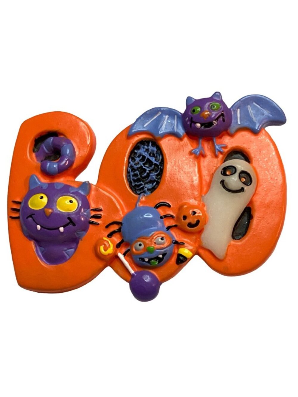 Halloween "Boo" Brooch Pin With Cat Bat & Ghost Design